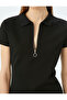 Polo Neck Half Zip Short Sleeve Mini A-Line Dress - 5