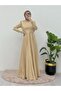 Satin Evening Dress - Double Layer and Waist Pleat Detail - 3