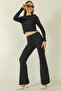 Women's Black High Waist Shaping / Sculpting Flared Leg Palazzo Pants - 5