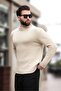 Beige Crew Neck Overfit Men's Knitwear Sweater E7402 - 4