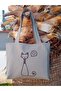 Cute Cat Embroidery Motif Gray Cloth Shoulder Bag - 6