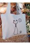 Cute Cat Embroidery Motif Gray Cloth Shoulder Bag