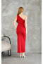 Women's Red Single Shoulder Side Stripes Stretch Sandy Fabric Dress Mdv002 - 7