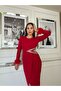 Women's Imported Crepe Fabric Side Stone Embroidery Sleeves Ostrich Detail Slit Lined Special Design Dress - 6