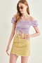 Gingham Front Gathered Mini Blouse - 4