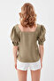 U-Neck Balloon Cufflink Blouse - 5