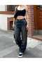 Musiala Dark Blue Baggy Buckle Detailed Loose Fitting Wide Leg Casual Baggy Jean Jeans Loose Women's Pants - 6
