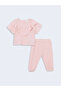 Lcw Baby Pink Crew Neck Basic Baby Girl Blouse and Pants 2Pcs