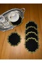 6 Black Linen - Cocktail Presentation Napkins with Ivy Pattern and Gold Embroidery - 2