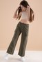 Khaki Wide Leg Lace-Up Waist Girls' Cargo Pocket Jean Trousers 20134