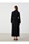Lcw Modest Black Stand Collar Textured Women's Dress - 4