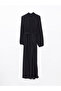 Lcw Modest Black Stand Collar Textured Women's Dress - 5