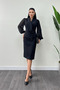 Double Breasted Neck Stone Detailed Dress - Black