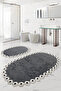 Gülruba Ovakl Anthracite Dowry Lace 2-Piece Bath Mat Set Non-Slip Base Toilet Seat