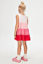 Uçuk Pink-Fuchsia Layered Colorful Girls' Drawstring Strap Dress - 5