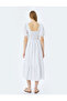 Cotton Balloon Sleeve U Neck Gipe Detail Maxi Dress - 4