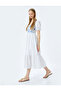 Cotton Balloon Sleeve U Neck Gipe Detail Maxi Dress - 2