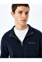 Long Sleeve Cotton Blended Slogan Embroidered Half Zip Sweatshirt
