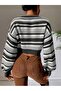 Striped Thessaloniki Knit Oversize Crop Women's Sweater - 2