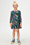 Girls Cutouts Anima Pattern Long Sleeve Dress