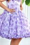 Girls' Sleeveless Lilac Dress with Ruffled Rose Print on Neckline and Hem - 4