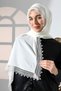 Floral Motif Needle Embroidered Lace Demor Scarf Mevlüt Coverlet Ecru