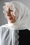 Star Motif Needle Embroidered Lace Demor Scarf Mevlüt Cover Ecru - 7