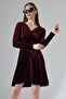 Plum Double Breasted Neckline Long Sleeve Basic Velvet Fabric Flared Dress - 2