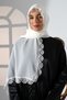 Star Motif Needle Embroidered Lace Demor Scarf Mevlüt Cover Ecru - 3