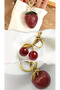 Cherry Strawberry and Apple Keychain Red Bag Ornament Charm Red Gold Set of 3 - 3