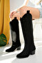 Black Suede Western Style Knee High Long Women's Boots - 7