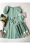 Çağla Green Watermelon Sleeve Crepe Midi Size Flared Crepe Mother-Daughter Combination (SOLD SINGLE)