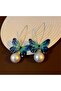 Green Butterfly Earrings with Large Mother-of-Pearl Pearls - 2