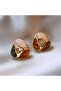 Vintage Earrings with Khaki Brown and Beige Embellished - 4