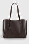 Brown Leather Look Women's Shopper Bag with 3 Compartments - 269