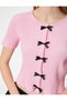 Bow Detailed Cardigan Snap Button Short Sleeve Crew Neck Slim Fit - 5