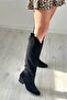 Black Suede Western Style Knee High Long Women's Boots - 4