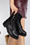 Women's Leather Poly Sole Double Zipper Detailed Cold Resistant Comfortable Fit Lace up Boots