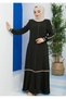 Tesettür Gi̇yi̇m Medi̇ne İpeği̇ Ferace Cream Color Striped Sleeves with Ribbed Green Detail - 6