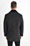 Men's Smoked Wool Blended Stamp Fur Detailed Collar Comfortable Fit Coat - 4