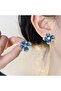 Navy Blue Flower Patterned Earrings