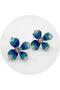 Navy Blue Flower Patterned Earrings - 2