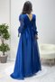 Asymmetrical Hem Watermelon Sleeve Princess V-Neck Evening Dress Emerald Green, Black, Cream, Powder, Oil Blue - 6