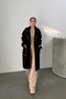 Women's Black Cashmere Coat with Belt, Embroidered Large Pockets, Double-Breasted Collar - 2