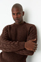 Kahverengi Casual Unisex Regular Fit Bisiklet Yaka Yünlü Saç Örgü Triko Kazak TMNAW22KZ2059 - 5