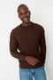 Kahverengi Casual Unisex Regular Fit Bisiklet Yaka Yünlü Saç Örgü Triko Kazak TMNAW22KZ2059 - 6