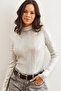 Women's White Stand Collar Diamond Patterned Metallic Knitwear Sweater Kzk- 19000943
