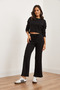 Women's Black Top Bat Blouse Bottom Lace up Pants Suit Tkm- 19000335 - 2