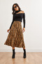 Women's Snake Stone Elastic Waist Suede Textured Bell Skirt Etk- 19000141 - 3