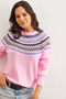 Women's Candy Pink Collar Patterned Soft Textured Knitwear Sweater Kzk-19000846